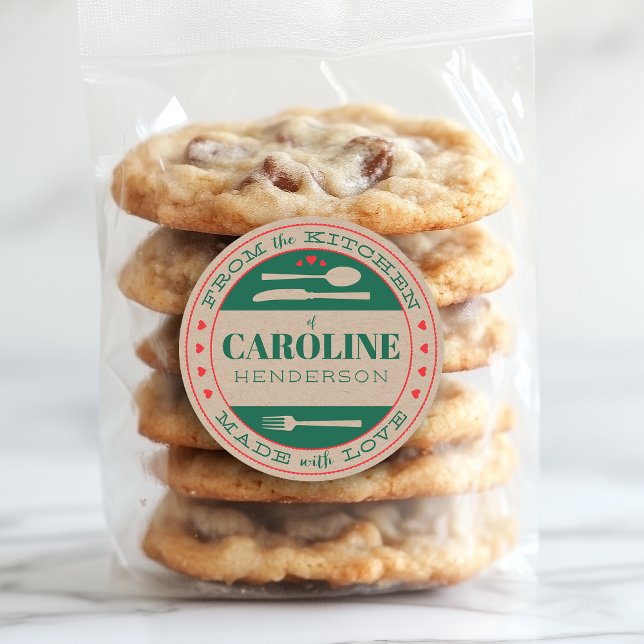 Green and Red Christmas Made With Love Food Gift Classic Round Sticker (Creator Uploaded)