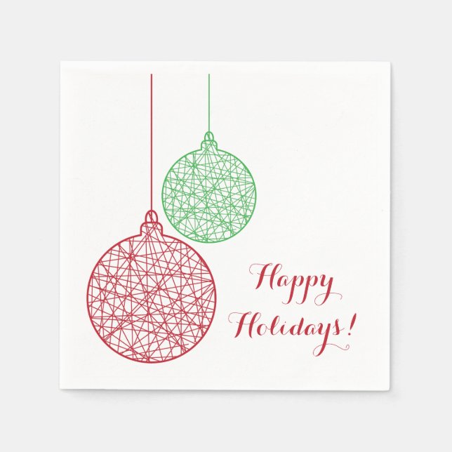 Green and Red Christmas Ornaments Paper Napkin Set (Front)