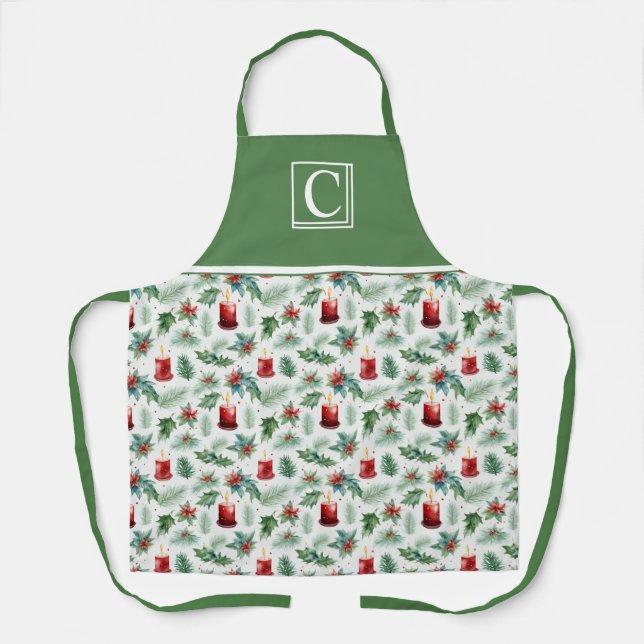 Green and Red Christmas Patterns -  Apron (Front)