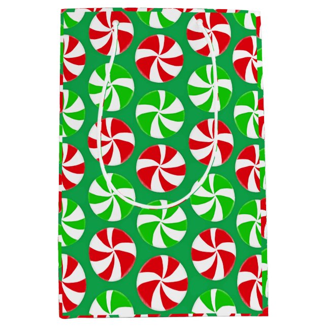 Green and Red Christmas Peppermint Spearmint Candy Medium Gift Bag (Front)