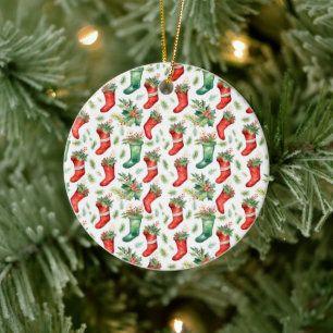 Green and Red Christmas Stockings Ceramic Tree Decoration