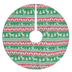 Green and Red Christmas Sweater Print Brushed Polyester Tree Skirt
