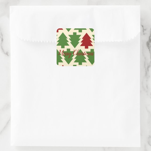 Green and Red Christmas Tree Beverage Square Sticker (Bag)