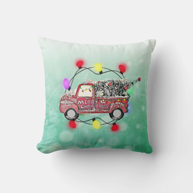 Green and Red Christmas Tree in Back of Truck Cushion (Front)