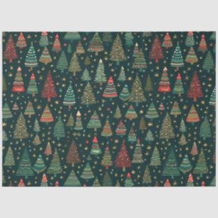 Green and Red Christmas Trees and Stars Christmas Tissue Paper