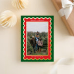 Green and Red Classic Christmas Scalloped Photo<br><div class="desc">Modern and festive, this green and red holiday photo card makes your family the star within a preppy and trendy scalloped frame that is accented with real, shiny, metallic gold foil for that high end designer look. With charming greeting and name text on the front, the back of the card...</div>