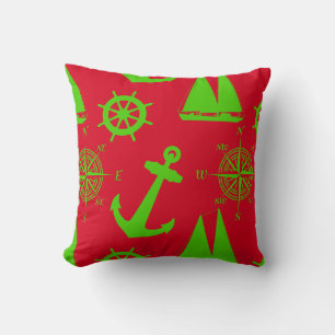 Green and Red Coastal Nautical Christmas Holiday Cushion