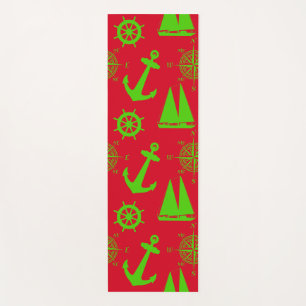 Green and Red Coastal Nautical Christmas Holiday Yoga Mat