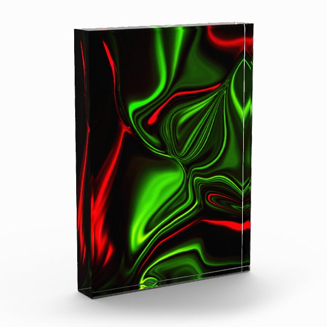 Green and red curved strokes over dark green fund photo block (Left)