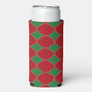 Green and red diamond pattern seltzer can cooler