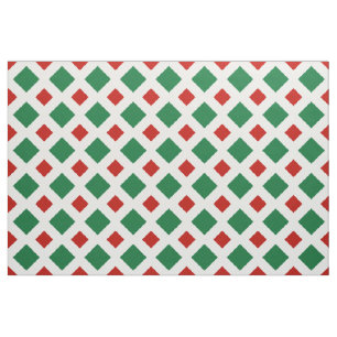 Green and Red Diamonds on White Christmas Fabric