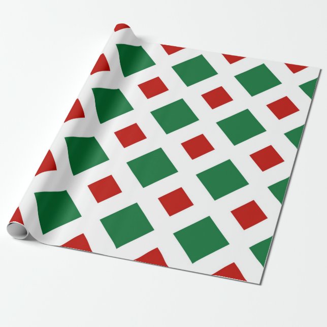 Green and Red Diamonds on White gift wrap (Unrolled)