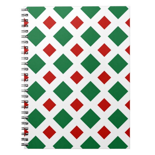 Green and Red Diamonds on White Spiral Notebook (Front)