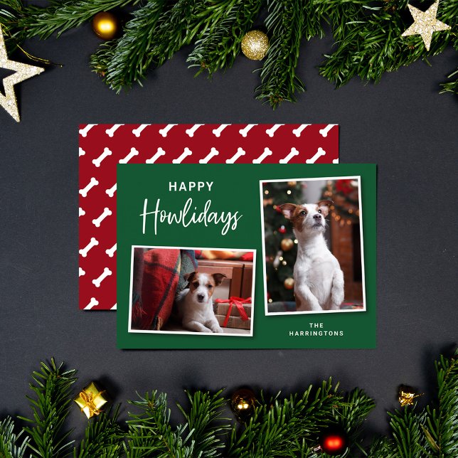 Green and Red Dog Bones Happy Howlidays Photo Holiday Card (Creator Uploaded)