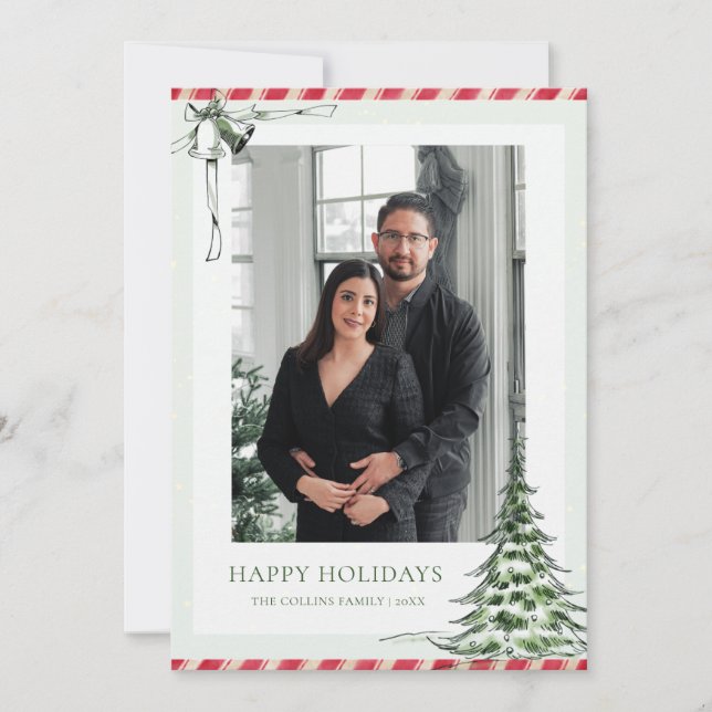 Green and Red Family Photo Christmas Holiday Card (Front)