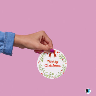 Green and Red Festive Merry Christmas Classic Round Sticker