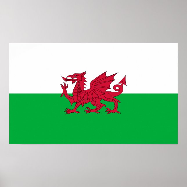 Green and Red Flag of Wales with Dragon Poster (Front)