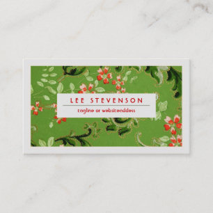 Green and Red Flowers Vintage Floral Pattern Business Card