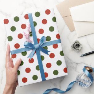 Green and Red Geometric Polka Dot Christmas Wrapping Paper