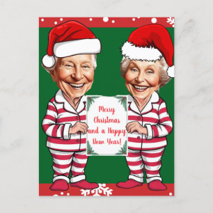 Green and red Grandma and Grandpa Xmas Postcard