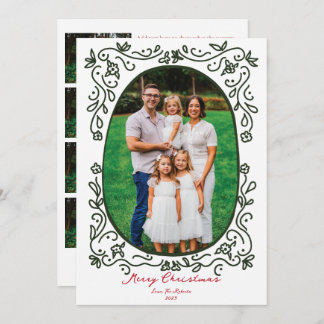 Green and Red Hand Drawn Illustrated Doodle Photo Holiday Card