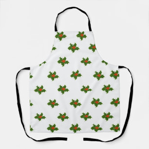 Green and Red Holly Plant Pattern Apron