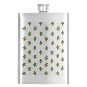 Green and Red Holly Plant Pattern  Hip Flask
