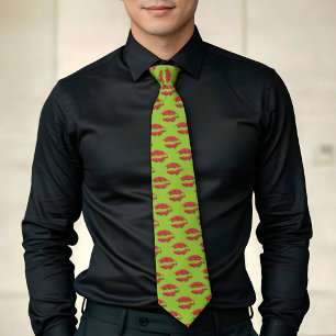 Green and Red Kissing Lips Tie
