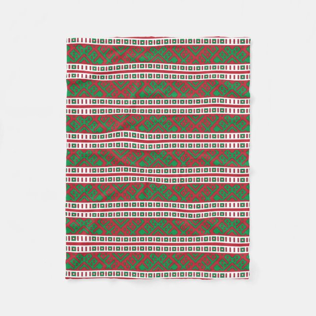 Green and red Latvian Latgale Ethnic Folk art Fleece Blanket (Front)