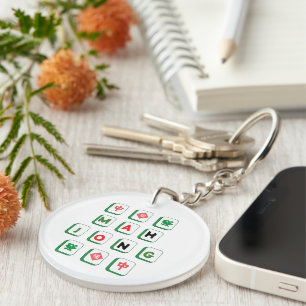 Green and Red Mahjong Tiles Double Sided Ornament Key Ring