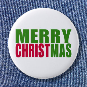 Green and Red Merry Christmas 6 Cm Round Badge