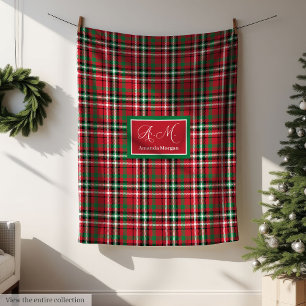 Green and Red Merry Christmas Plaid Blanket Gift