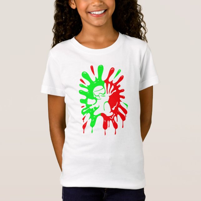 Green and Red Paintball Splatter and Mascot T-Shirt (Front)