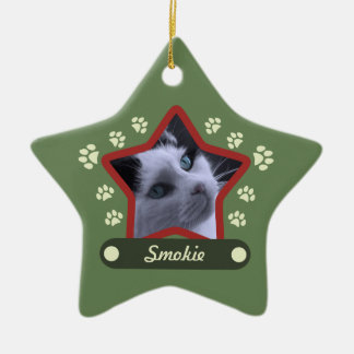 Green and Red Pet Paws Christmas Photo Ornament