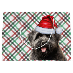 Green and Red Plaid Bouvier Dog Lover Holiday Large Gift Bag