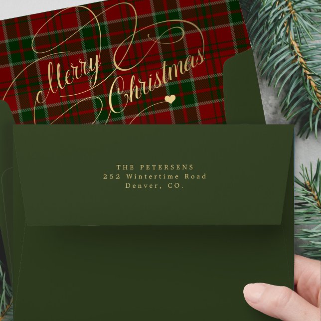 Green and red plaid tartan gold Merry Christmas  Envelope (Creator Uploaded)