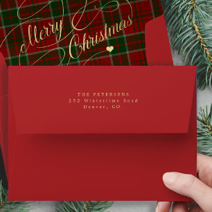 Green and red plaid tartan gold Merry Christmas  Envelope