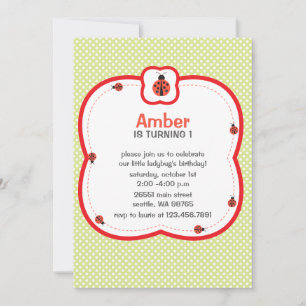 Green and red polka dots birthday party invitation
