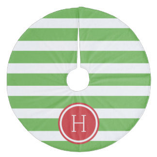 Green and Red Preppy Stripes Monogram Fleece Tree Skirt