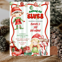 Green and Red Retro Calling All Elves Birthday