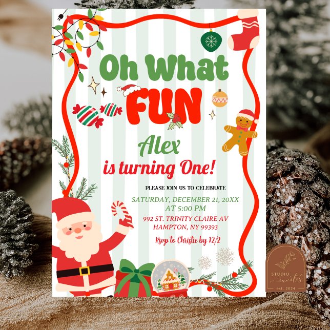 Green and Red Retro Christmas Winter Birthday Invitation (Creator Uploaded)