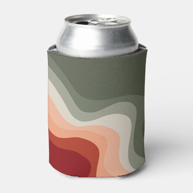 Green and red retro style waves can cooler (Can Front)
