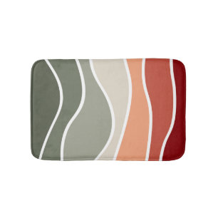 Green and red retro style waves design bath mat