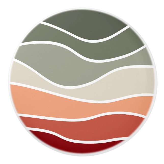 Green and red retro style waves design ceramic knob (Front)