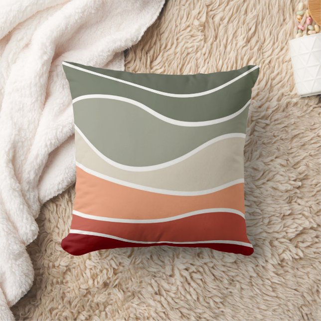 Green and red retro style waves design cushion (Blanket)