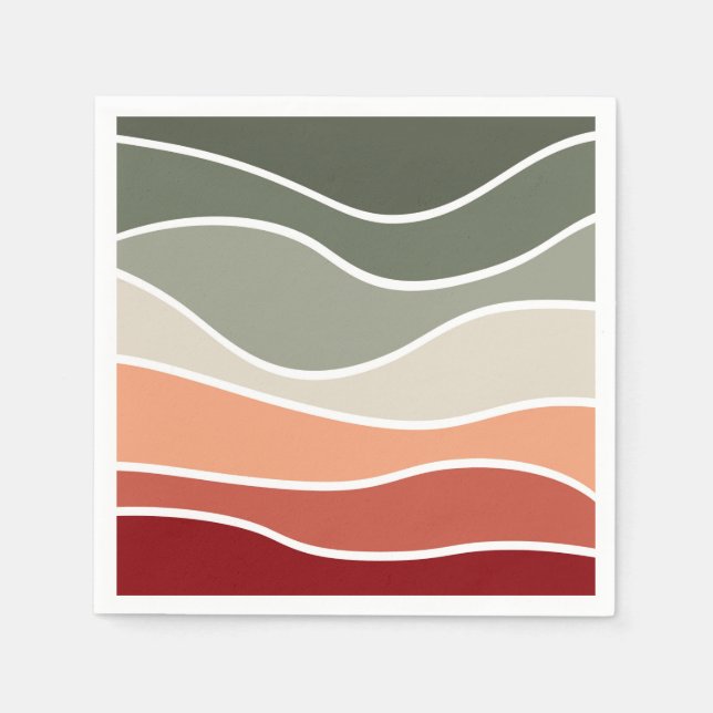 Green and red retro style waves design napkin (Front)