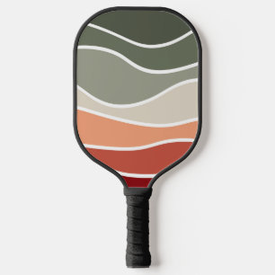 Green and red retro style waves design pickleball paddle
