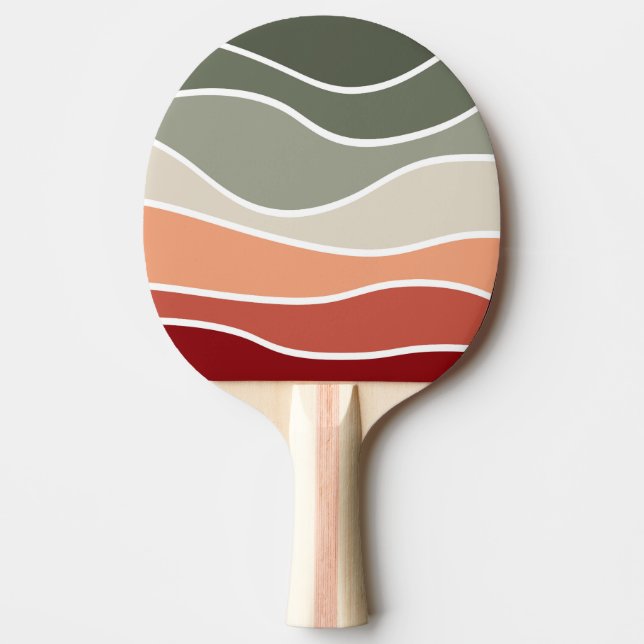 Green and red retro style waves design ping pong paddle (Front)