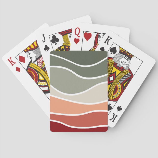 Green and red retro style waves design playing cards (Back)