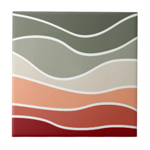 Green and red retro style waves design tile